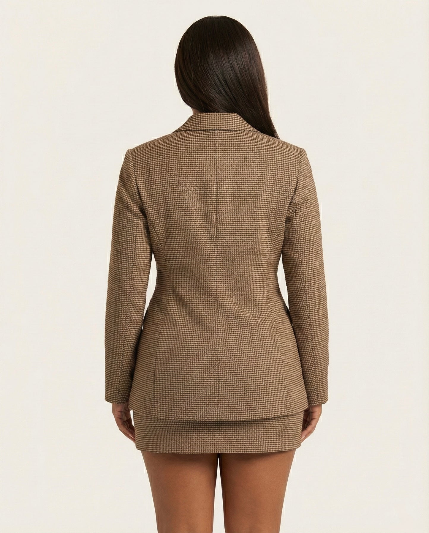 Single-Breasted Plaid Blazer and Skirt Set