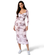 Light Pink Stretch Floral Maxi Dress