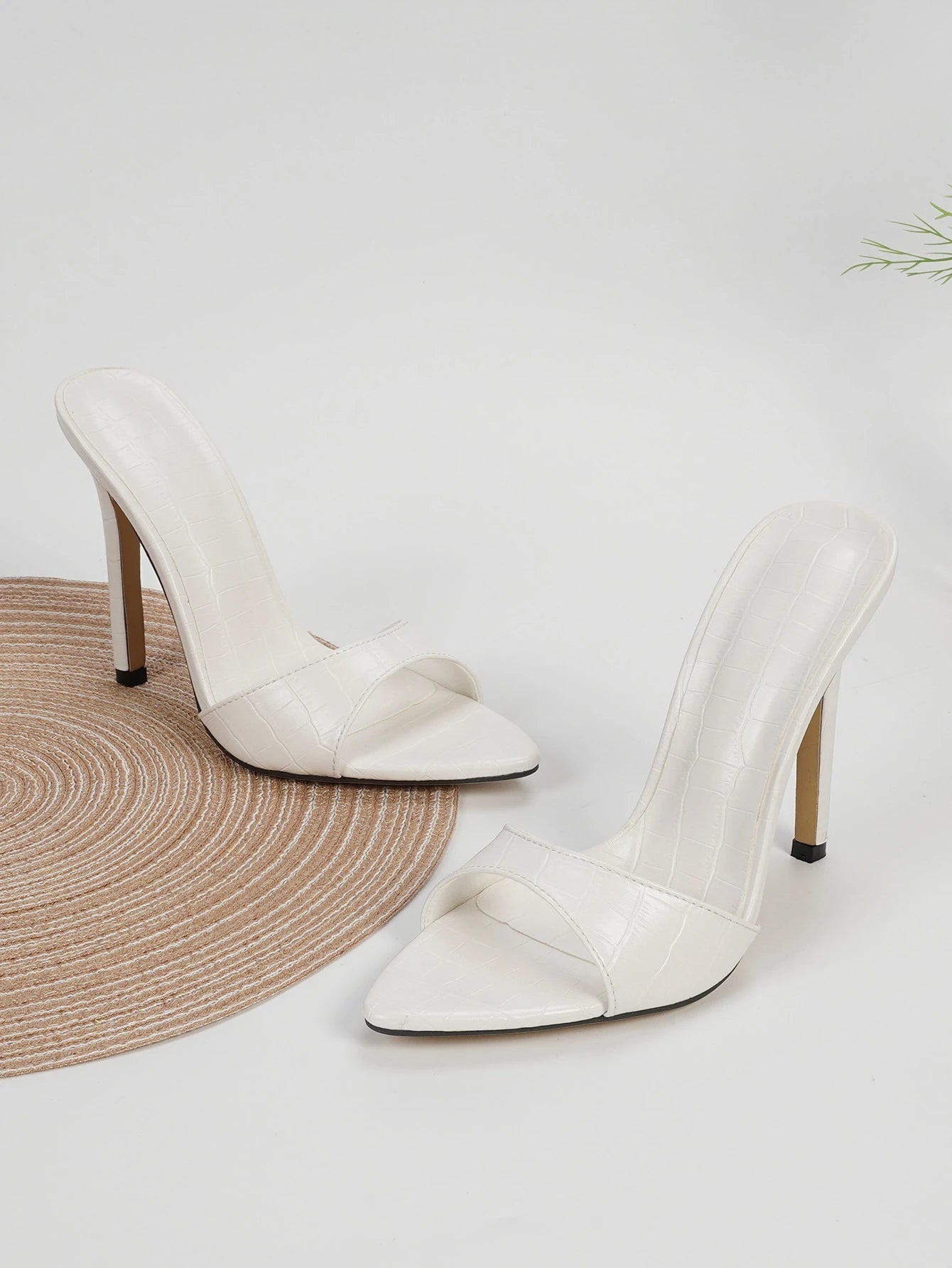 Women Crocodile Embossed Stiletto Heeled Mule Sandals, Fashion Summer Heeled Sandals