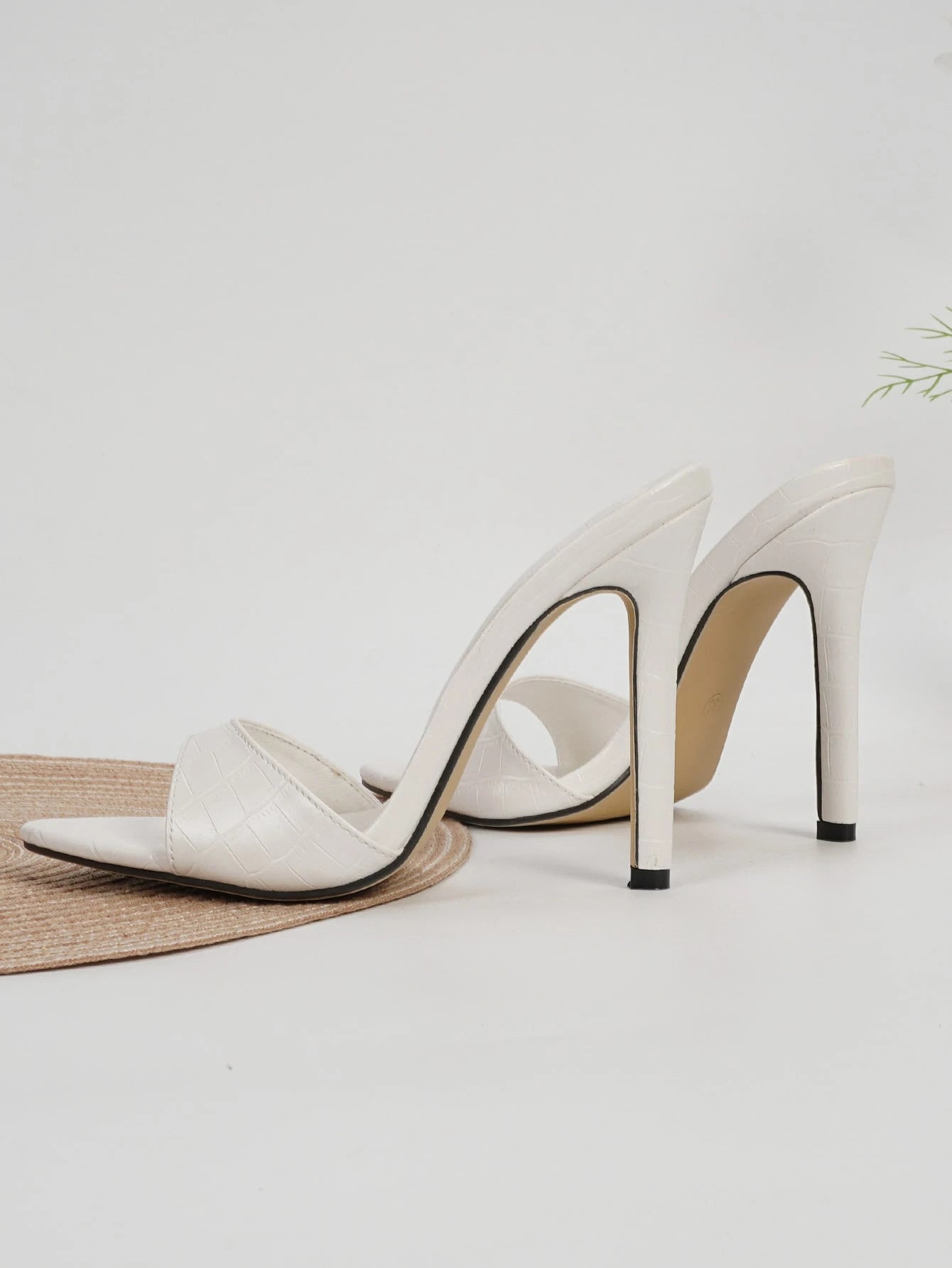 Women Crocodile Embossed Stiletto Heeled Mule Sandals, Fashion Summer Heeled Sandals