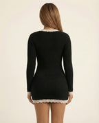 Lace Trim V-Neck Knit Sweater Dress