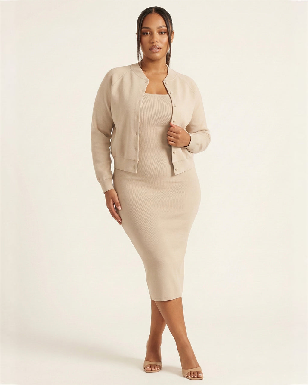 Full Size Slit Square Neck Dress and Outerwear Set Plus Size