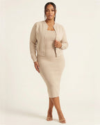 Full Size Slit Square Neck Dress and Outerwear Set Plus Size