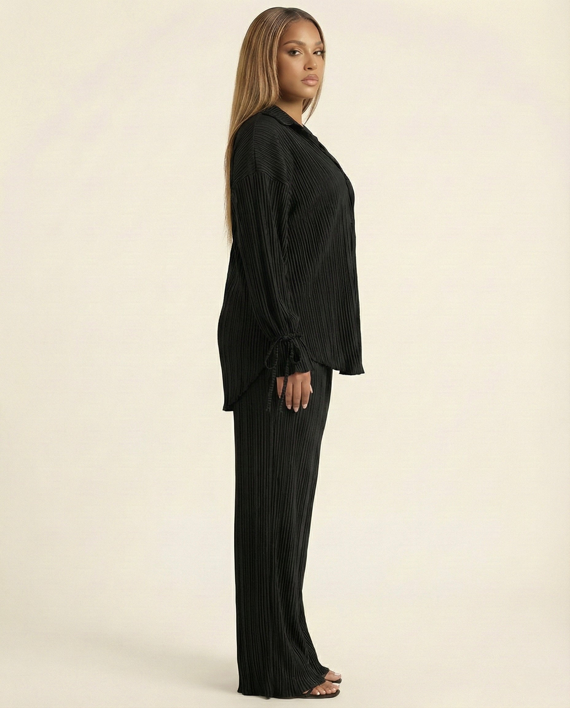 Button Up Long Sleeve Top and Pants Set