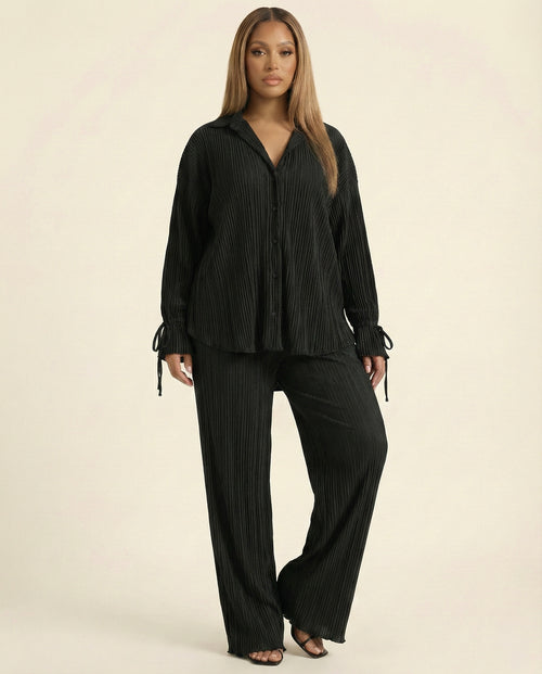 Button Up Long Sleeve Top and Pants Set