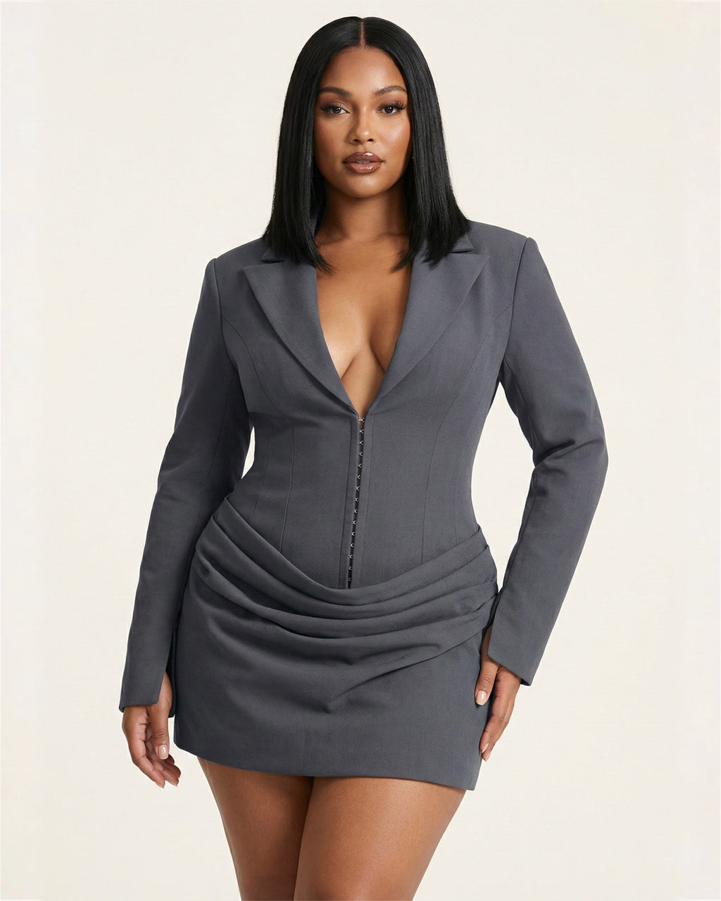 Full Size Blazer-Style Long Sleeve Mini Dress Plus Size