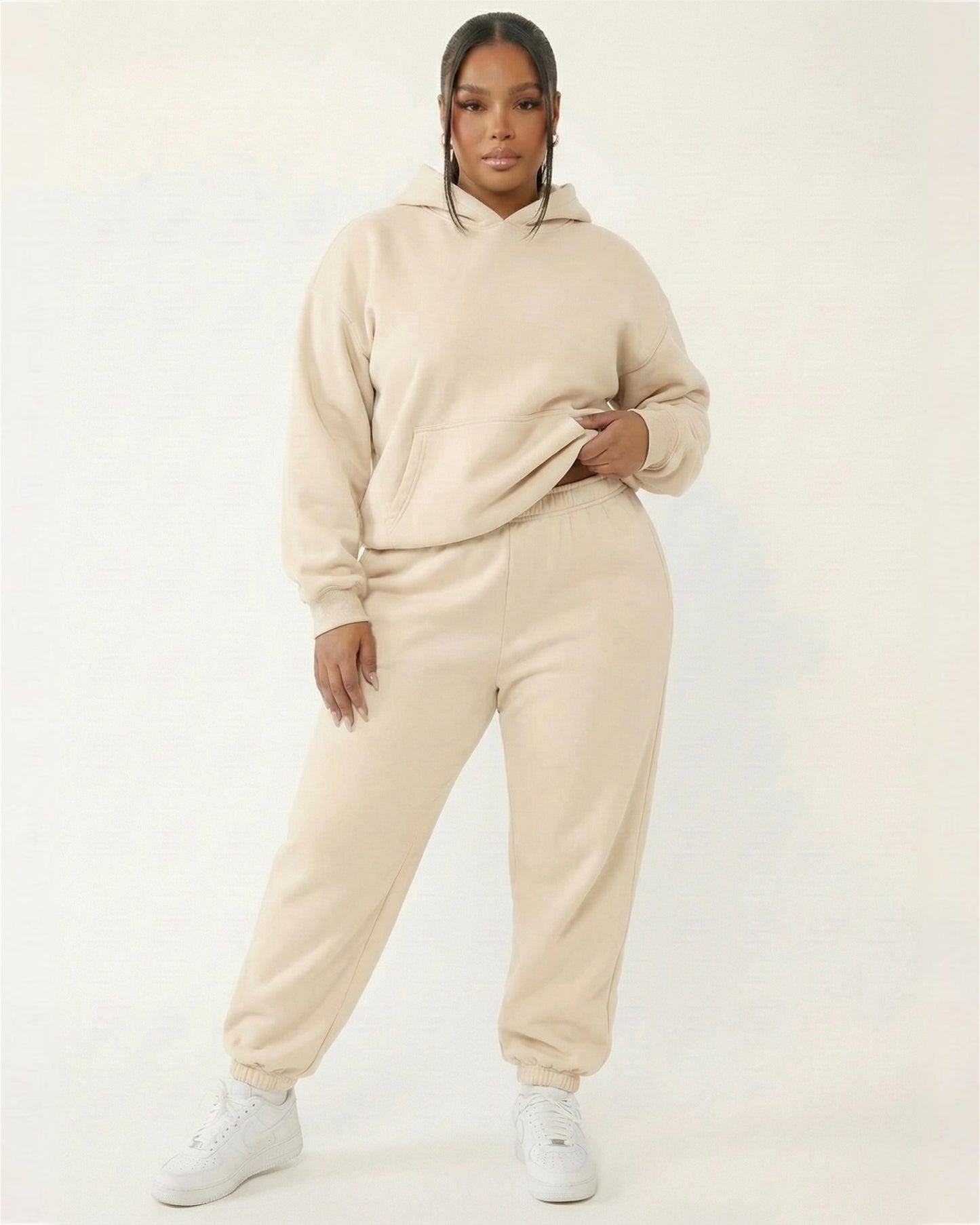 Full Size Kangaroo Pocket Hoodie and Joggers Set Plus Size