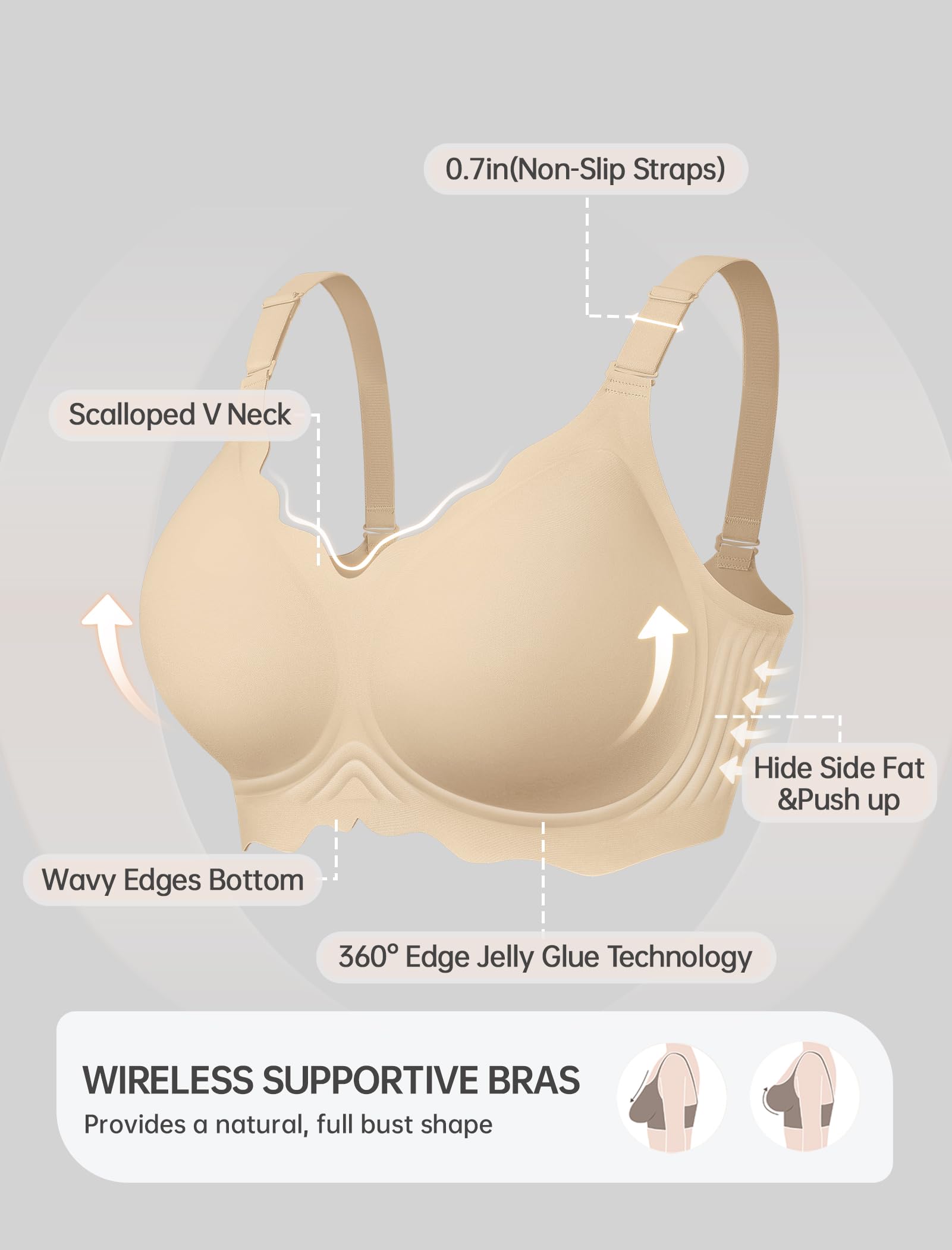 OEAK Scalloped Push Up Buttery Soft Tshirt Bra