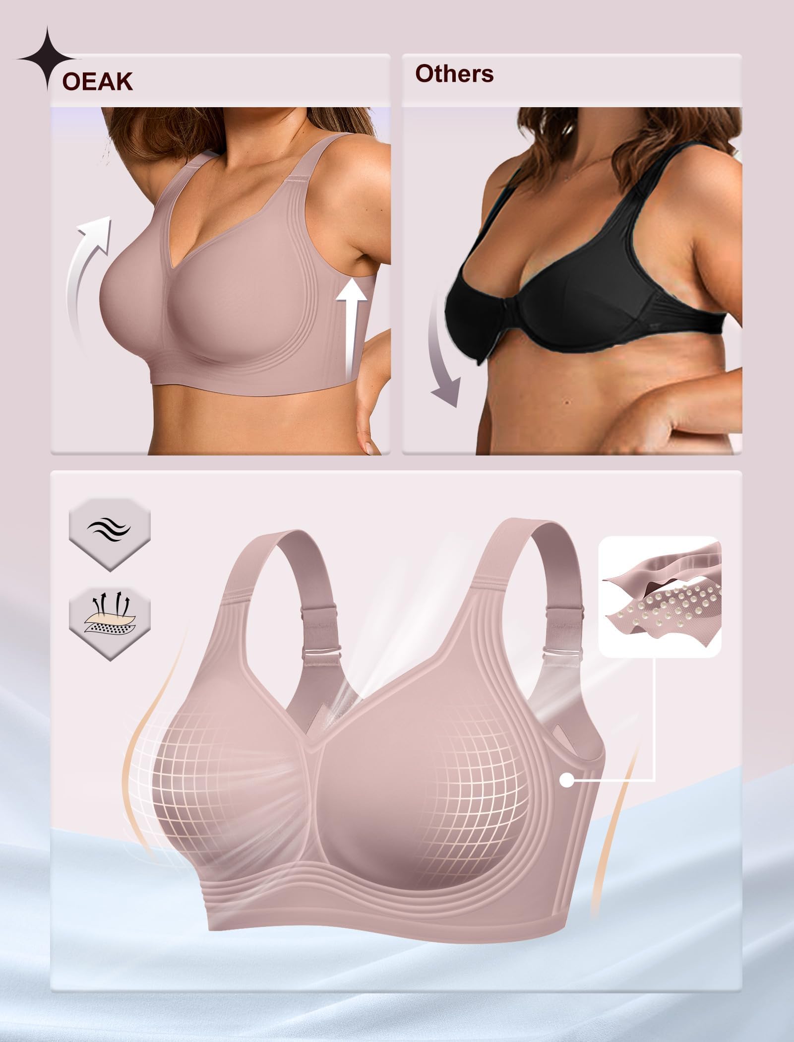 OEAK Womens Wireless Jelly Bra