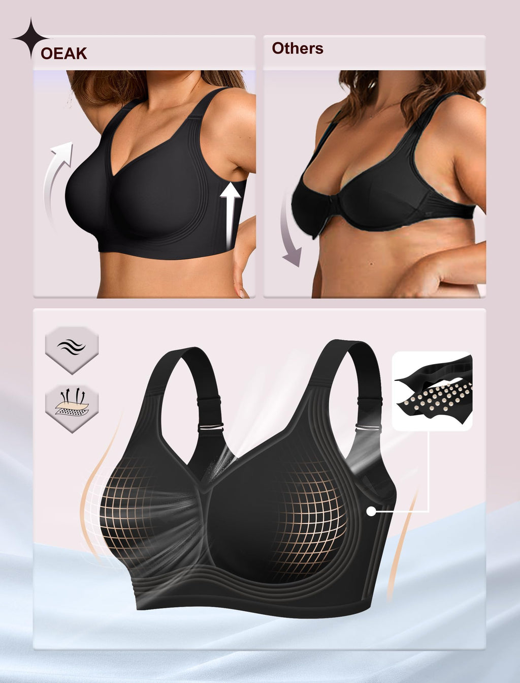 OEAK Womens Wireless Jelly Bra