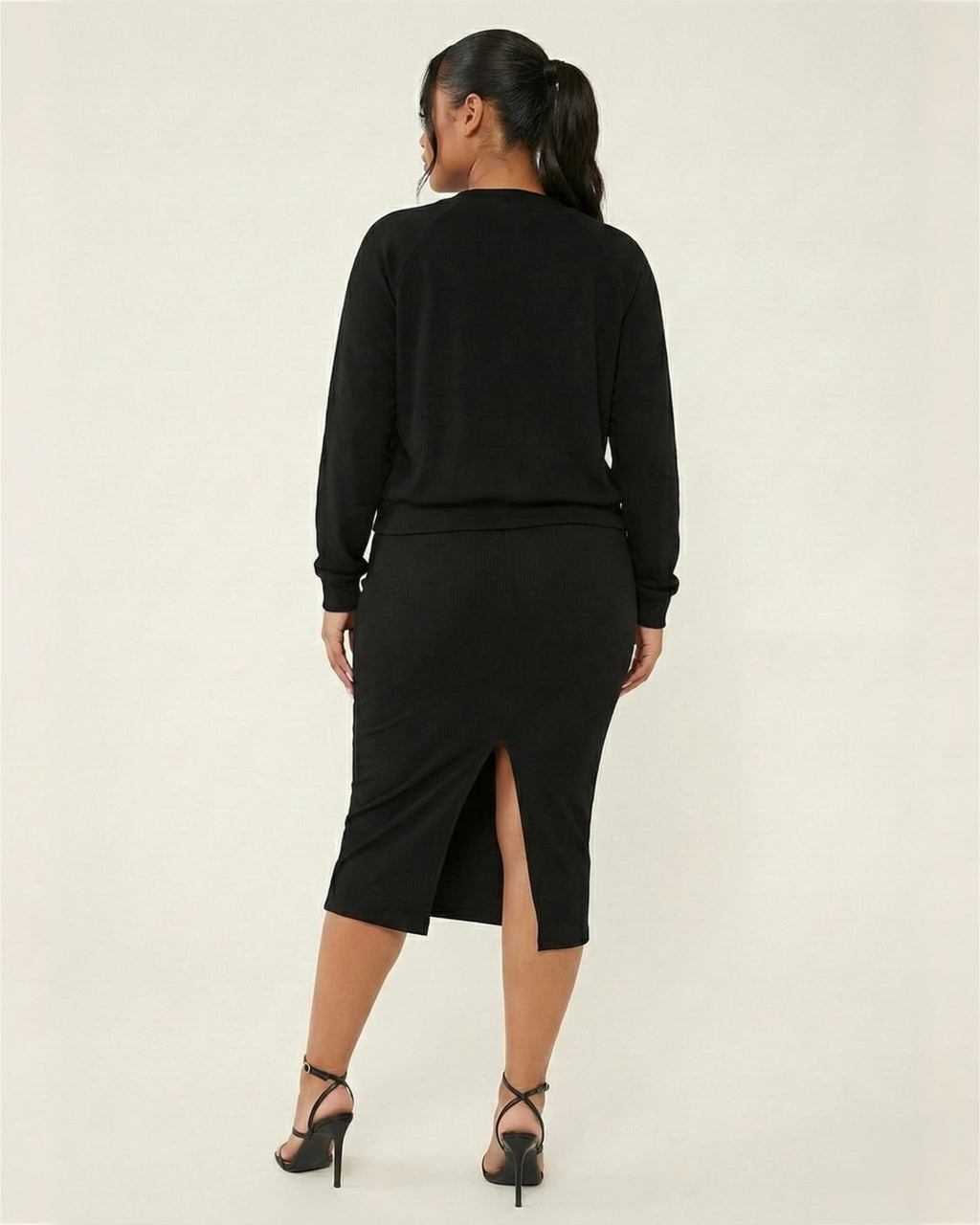 Full Size Slit Square Neck Dress and Outerwear Set Plus Size