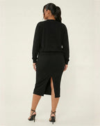Full Size Slit Square Neck Dress and Outerwear Set Plus Size