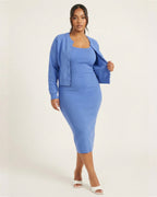 Full Size Slit Square Neck Dress and Outerwear Set Plus Size