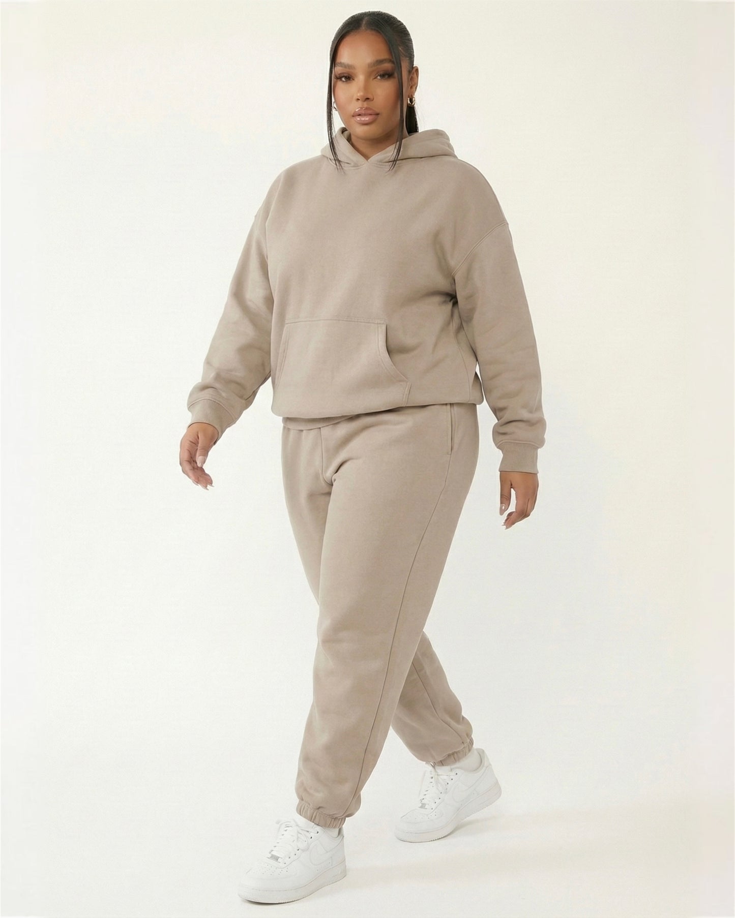 Full Size Kangaroo Pocket Hoodie and Joggers Set Plus Size