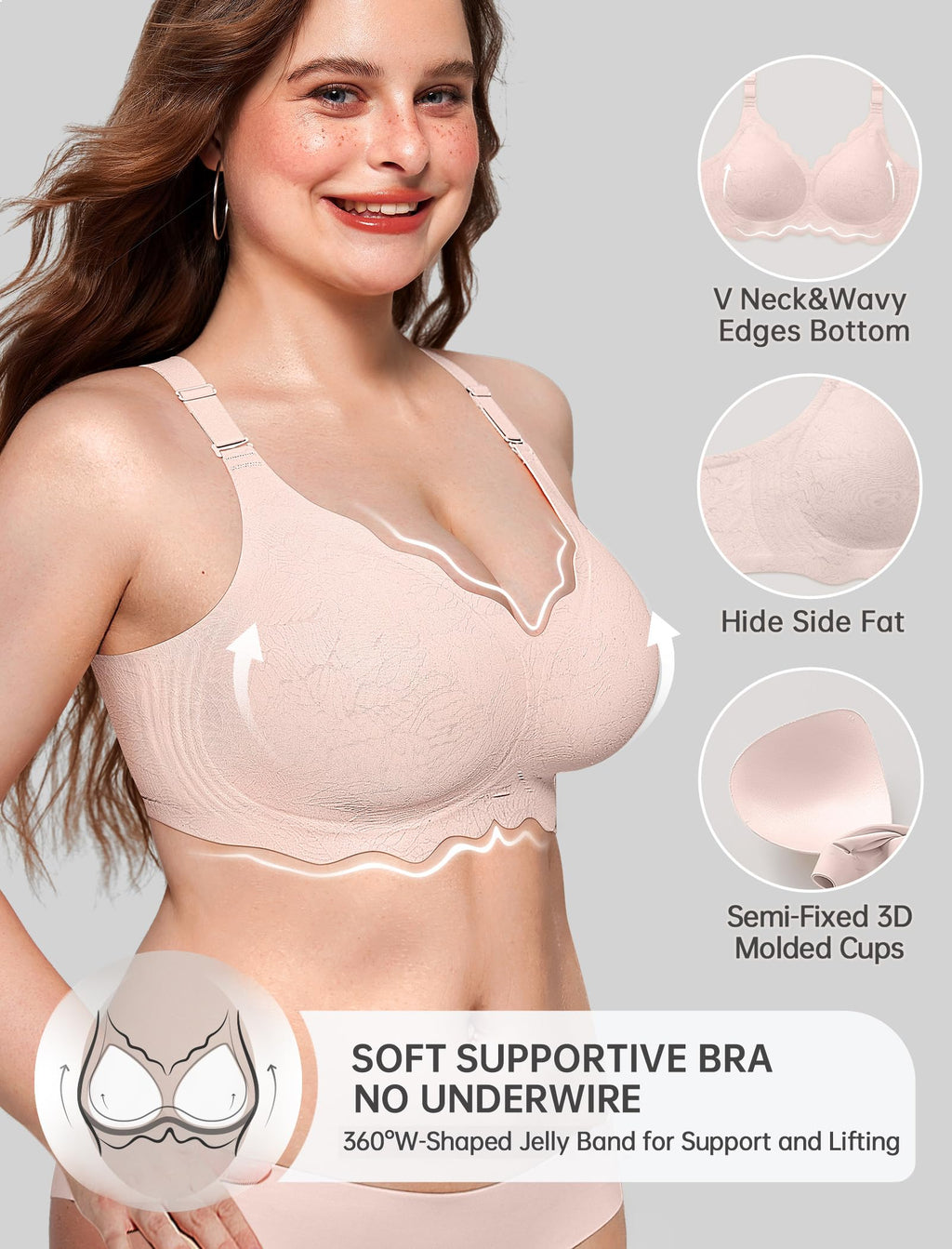 OEAK Scalloped Push Up Buttery Soft Tshirt Bra