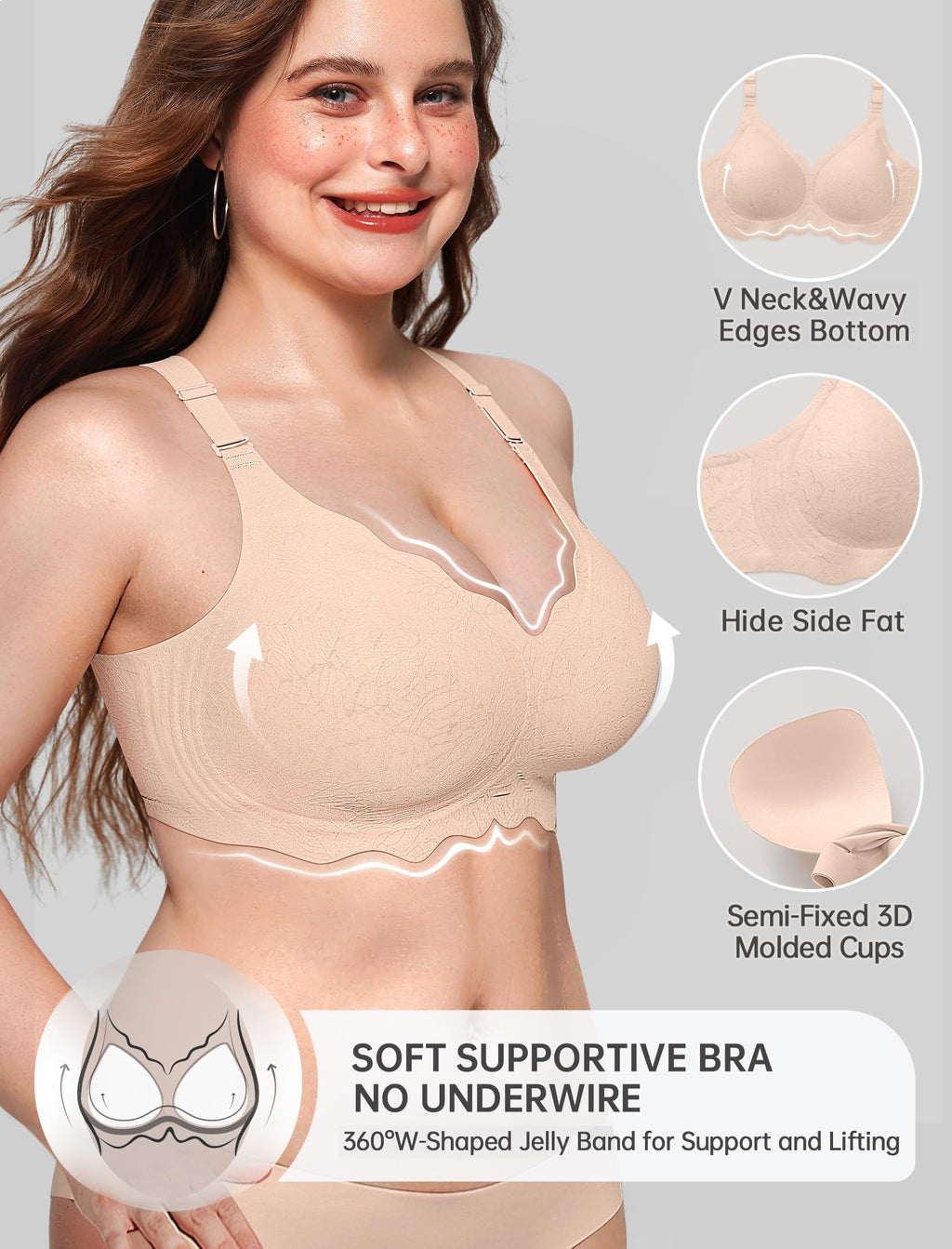 OEAK Scalloped Push Up Buttery Soft Tshirt Bra