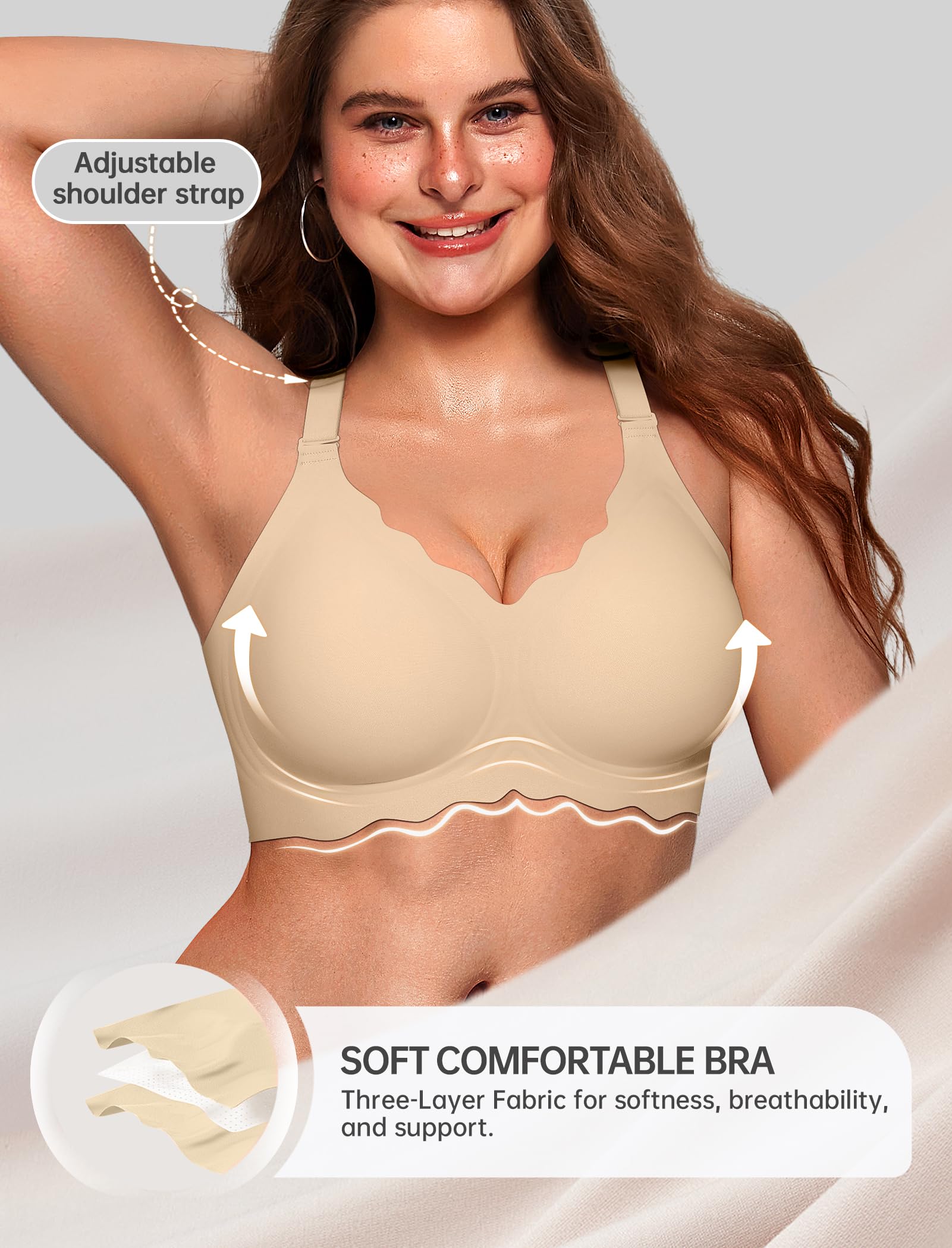 OEAK Scalloped Push Up Buttery Soft Tshirt Bra