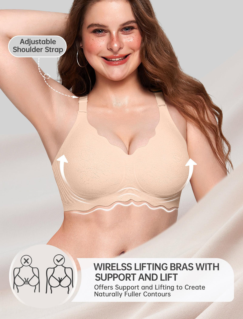 OEAK Scalloped Push Up Buttery Soft Tshirt Bra
