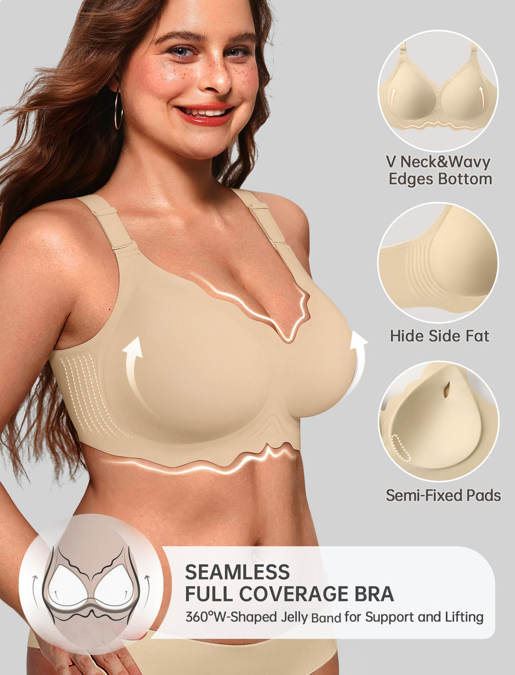 OEAK Scalloped Push Up Buttery Soft Tshirt Bra