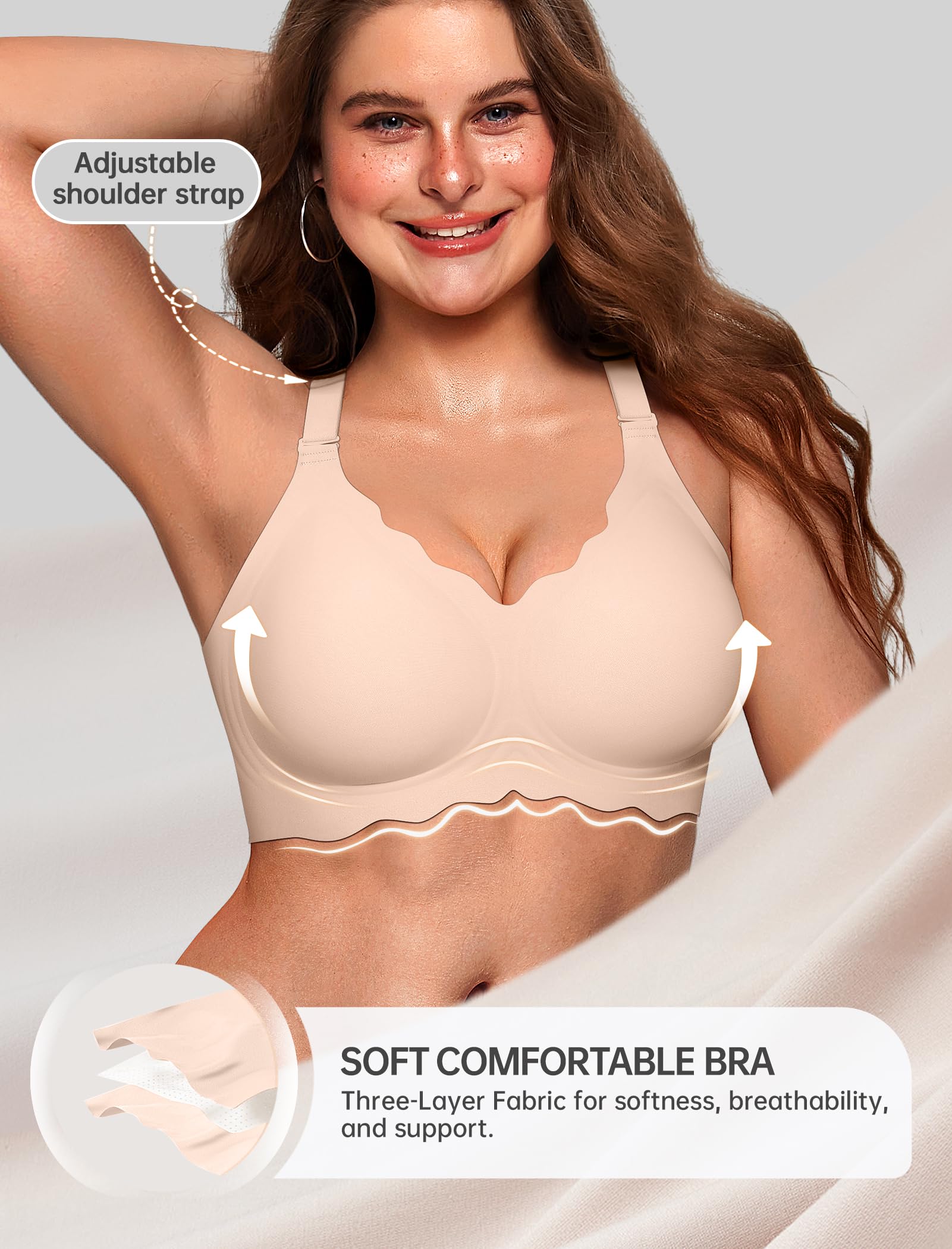 OEAK Scalloped Push Up Buttery Soft Tshirt Bra