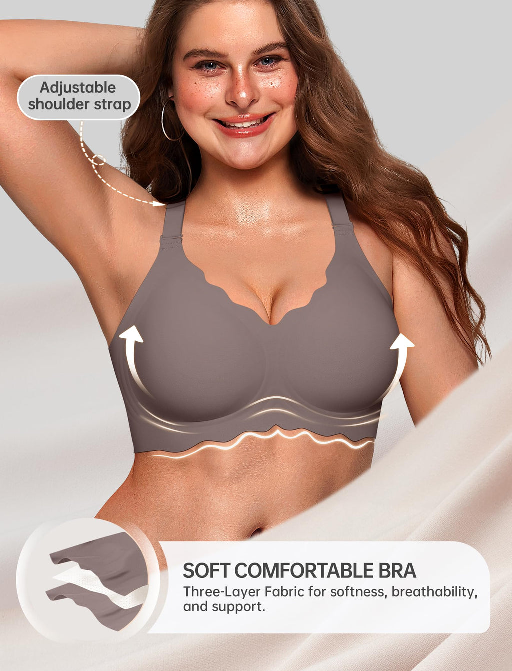 OEAK Scalloped Push Up Buttery Soft Tshirt Bra