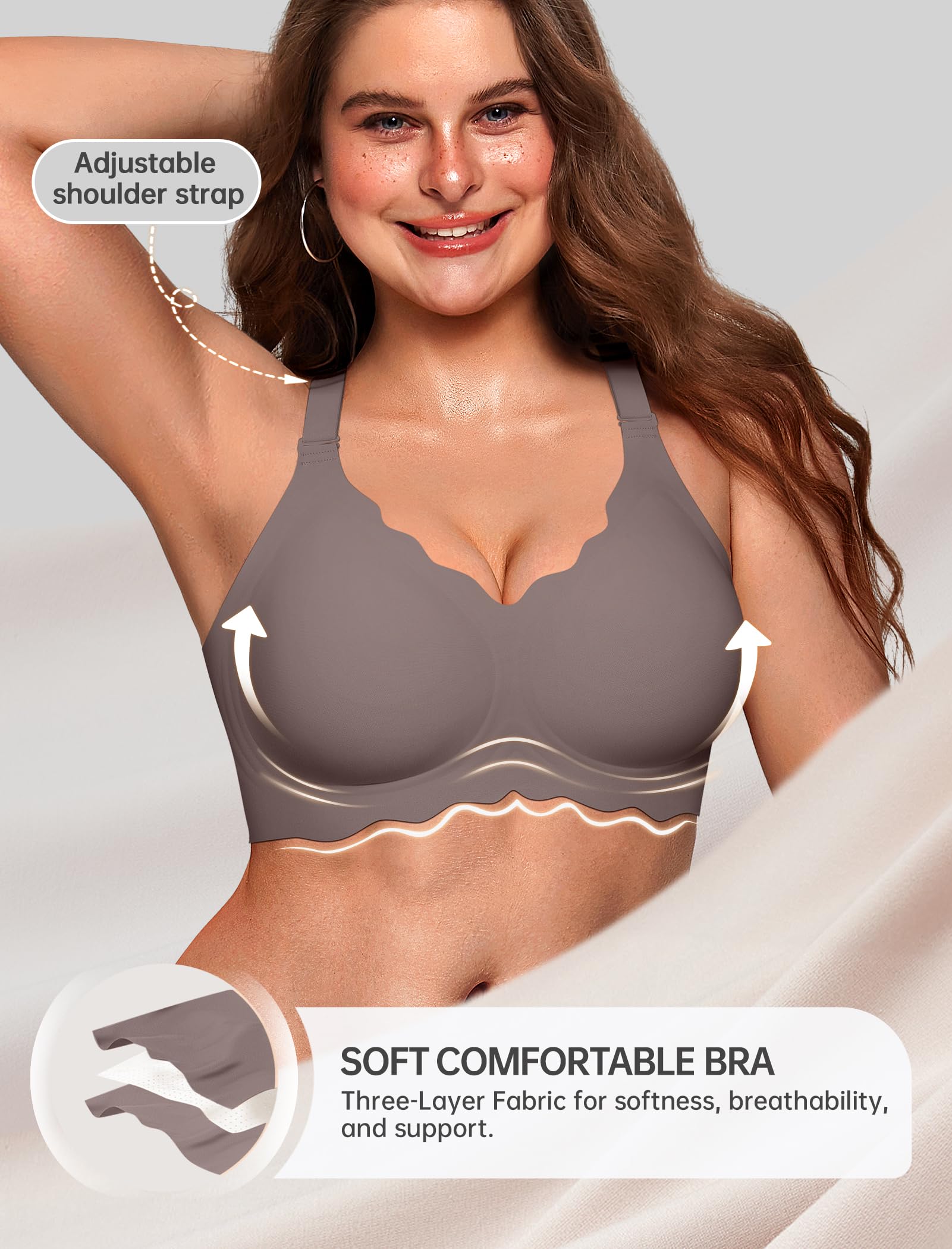 OEAK Scalloped Push Up Buttery Soft Tshirt Bra