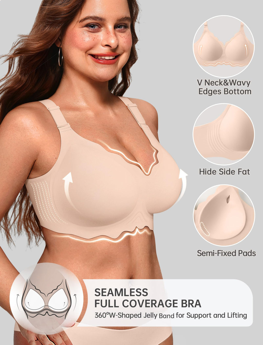 OEAK Scalloped Push Up Buttery Soft Tshirt Bra