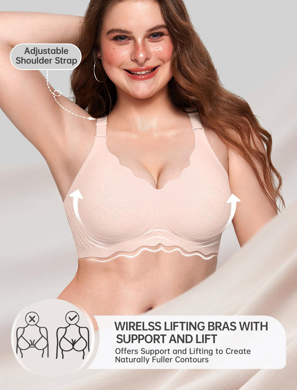 OEAK Scalloped Push Up Buttery Soft Tshirt Bra