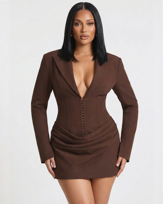 Full Size Blazer-Style Long Sleeve Mini Dress Plus Size
