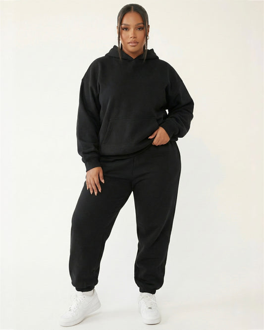 Full Size Kangaroo Pocket Hoodie and Joggers Set Plus Size