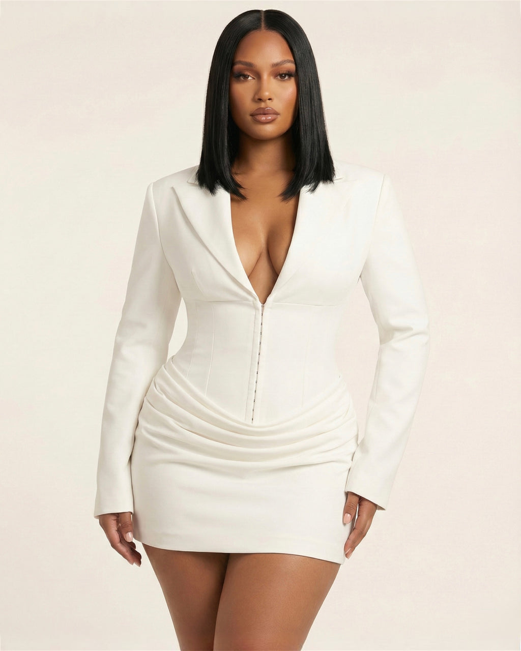 Full Size Blazer-Style Long Sleeve Mini Dress Plus Size