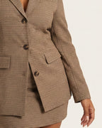 Single-Breasted Plaid Blazer and Skirt Set
