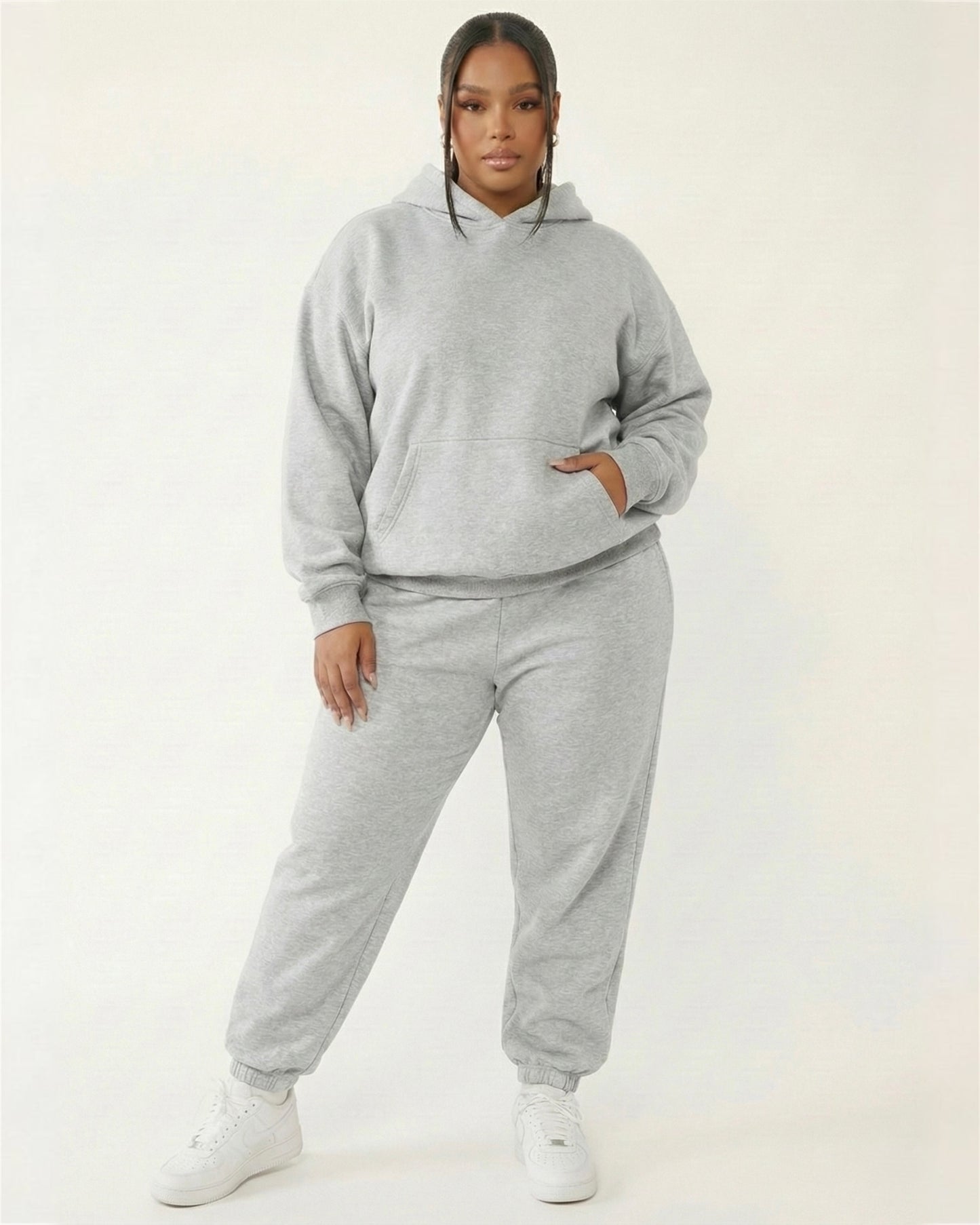 Full Size Kangaroo Pocket Hoodie and Joggers Set Plus Size