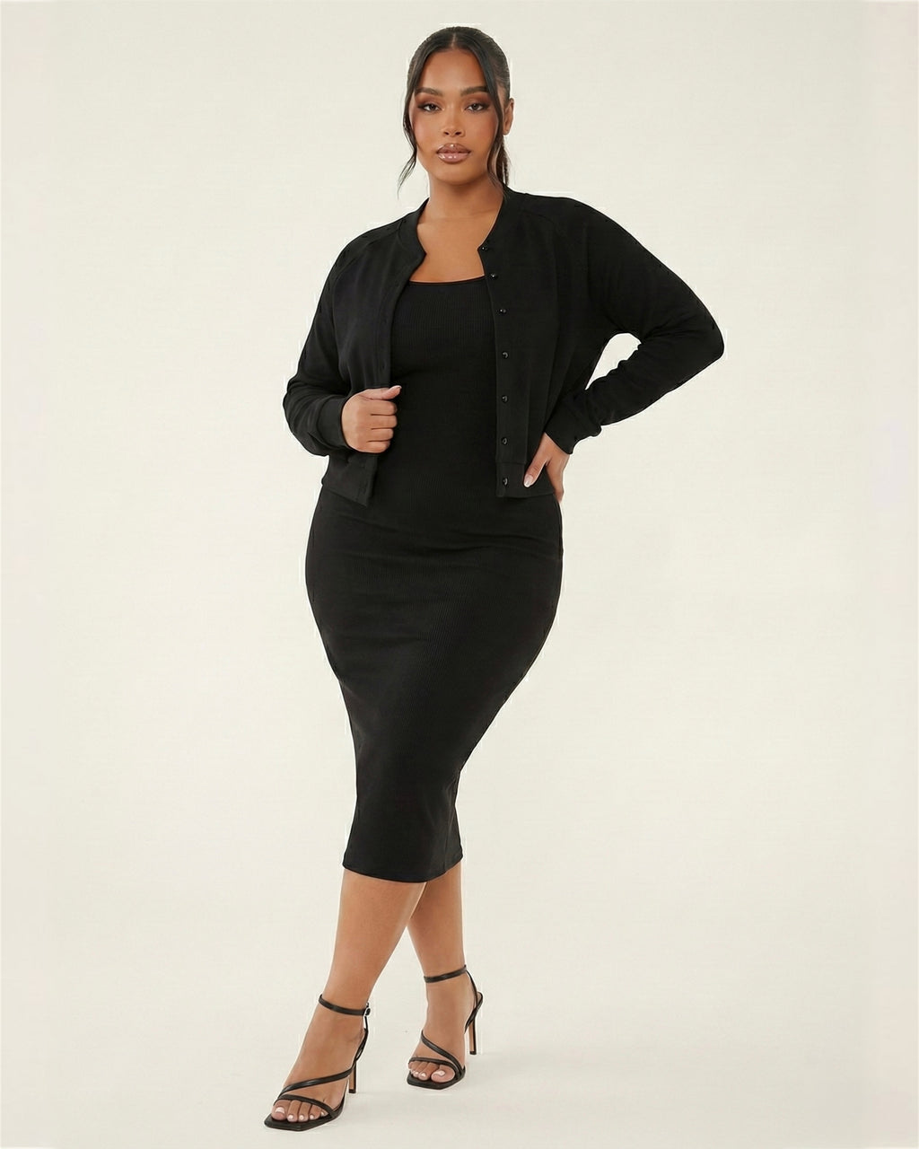 Full Size Slit Square Neck Dress and Outerwear Set Plus Size