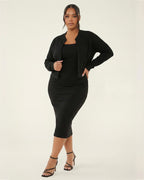 Full Size Slit Square Neck Dress and Outerwear Set Plus Size