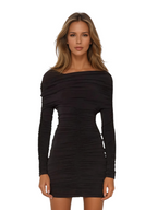 Inclined Shoulder Long Sleeve Sexy Stretch Mini Dress