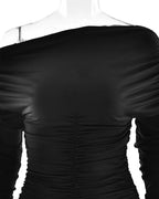 Inclined Shoulder Long Sleeve Sexy Stretch Mini Dress
