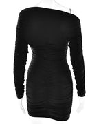 Inclined Shoulder Long Sleeve Sexy Stretch Mini Dress