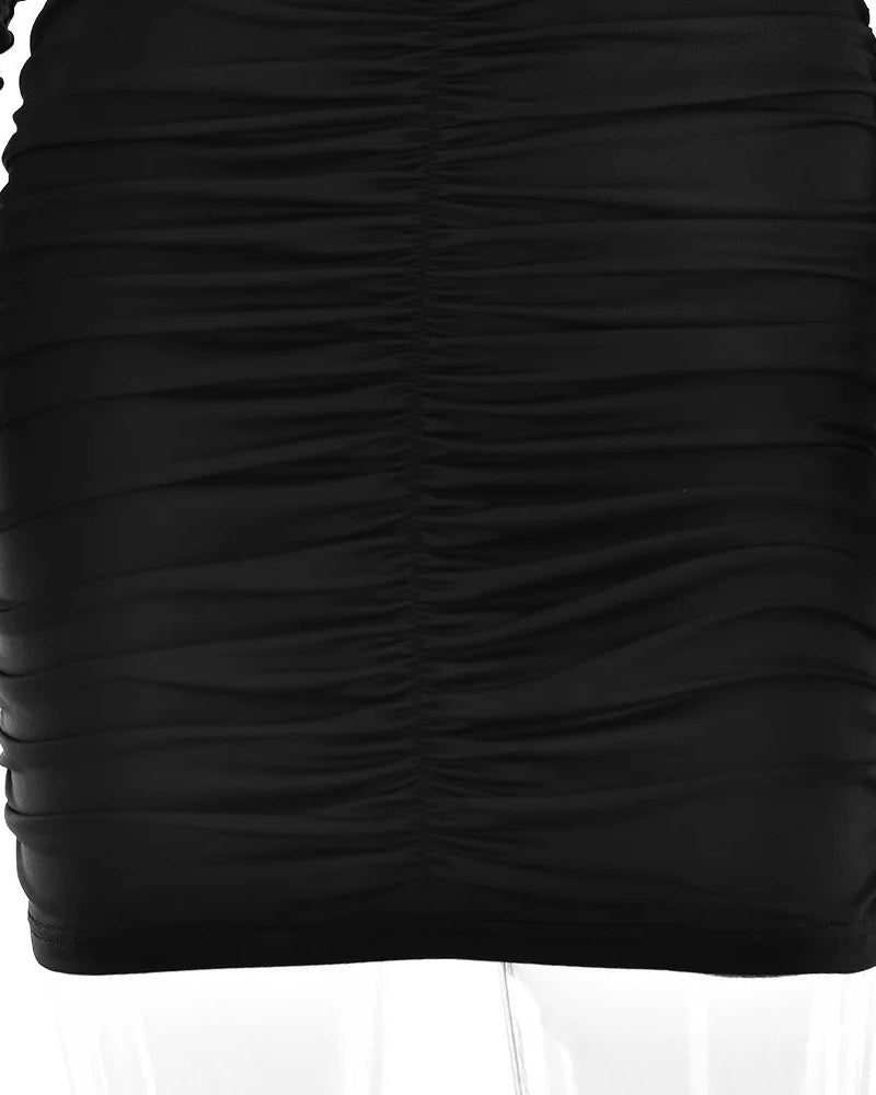 Inclined Shoulder Long Sleeve Sexy Stretch Mini Dress