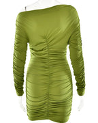 Inclined Shoulder Long Sleeve Sexy Stretch Mini Dress