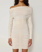 Inclined Shoulder Long Sleeve Sexy Stretch Mini Dress